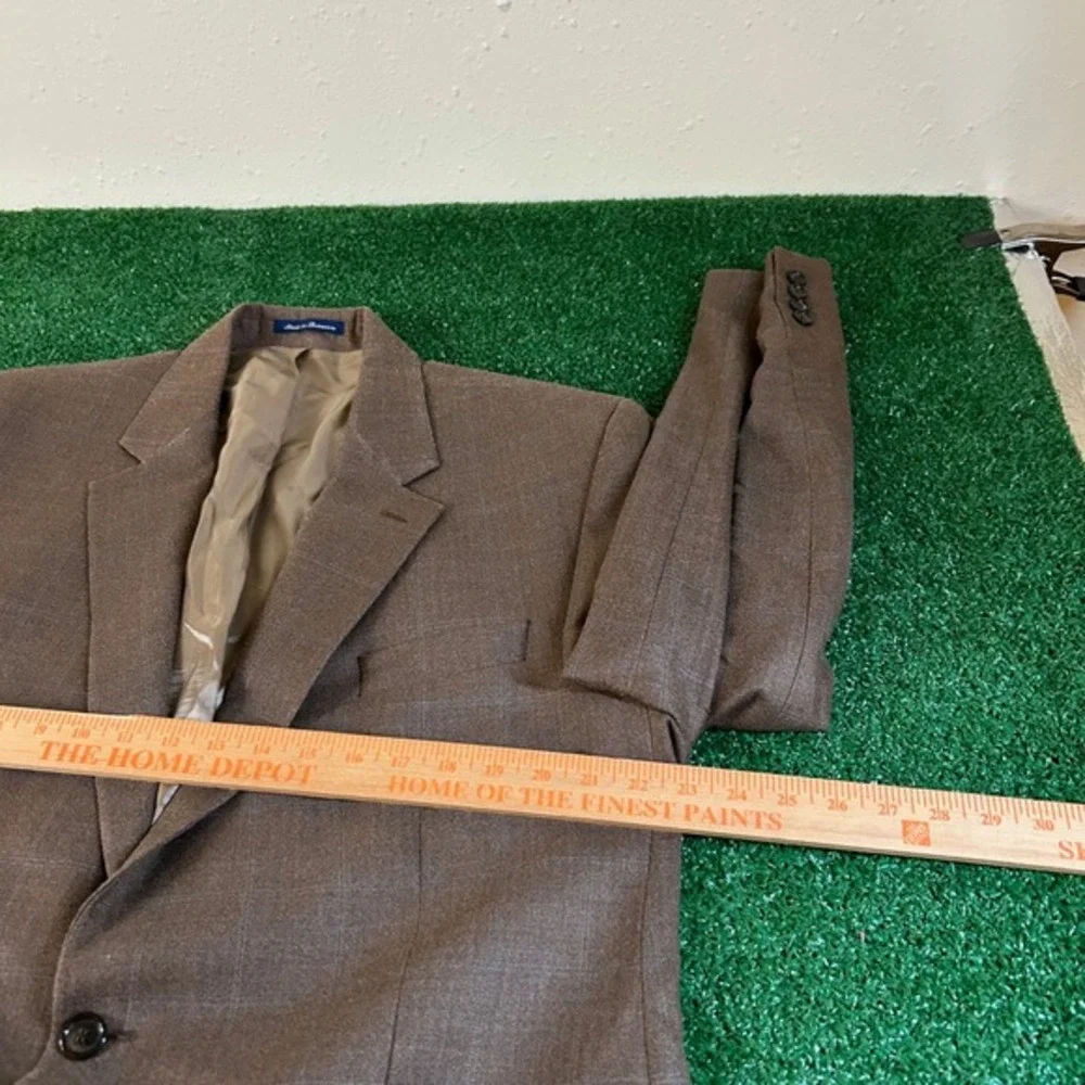 Lauren Ralph Lauren Blazer Sport Coat Jacket Suit Silk Wool Brown Plaid Mens 46L